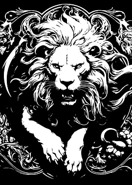 Lion Black and White Illustration