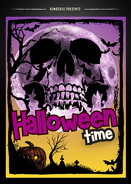 Halloween Time Skull and Pumpkin