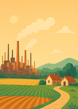 Industrial Landscape with Farm and Houses