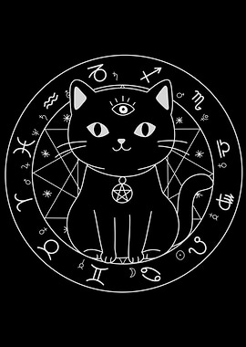 Occult Black Cat with Zodiac Symbols