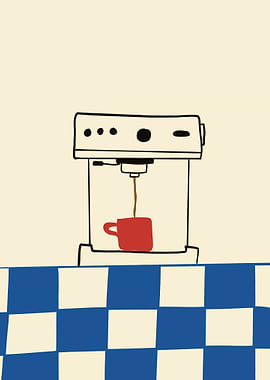 Coffee Machine with Red Cup Illustration