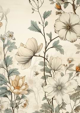 Floral Botanical Teal Sketch