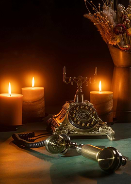Vintage Telephone with Candles Still Life