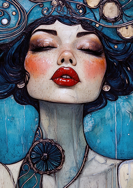 Dreamy Woman with Blue Hair