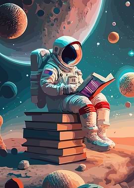 Astronaut Reading Book Space