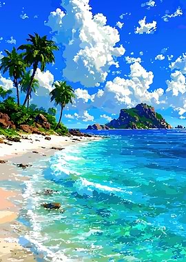 Tropical Beach Paradise with Island View