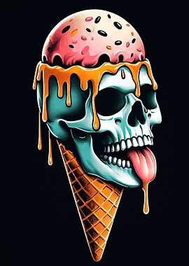 Skull Ice Cream Cone Illustration