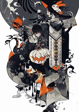 Halloween Anime Art with Pumpkins