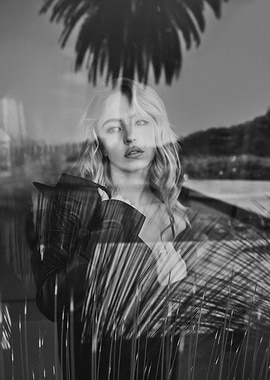 Black and White Portrait with Palm Trees
