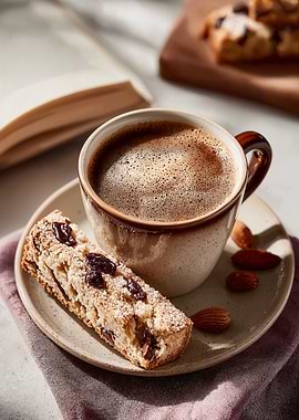 Coffee, Biscotti, and Almonds Still Life