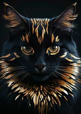 Elegant Black Cat with Golden Accents