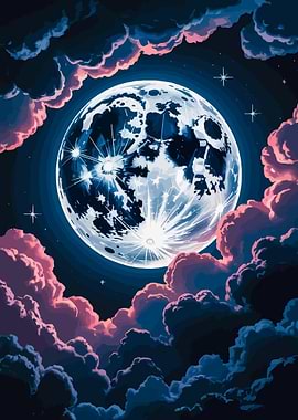 Full Moon Night Sky Illustration