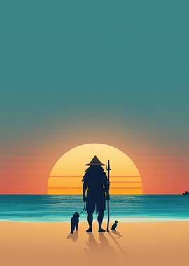 Silhouette of a Traveler with Animals