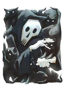 Grim Reaper with Black Cats