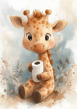 Cute Giraffe with Toilet Paper Roll