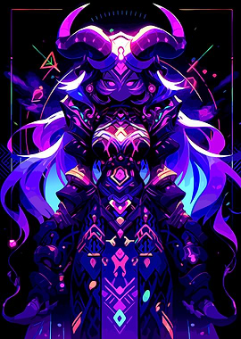 Horned Warrior in Purple and Blue