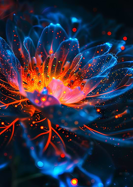 Glowing Abstract Flower with Blue and Orange
