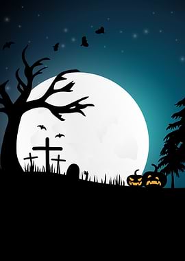 halloween night cemetery scene