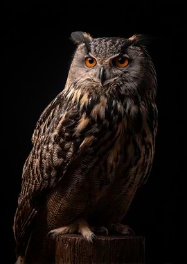 Majestic Owl Portrait on Black Background