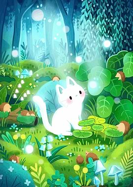 Enchanted Forest Cat and Hedgehogs