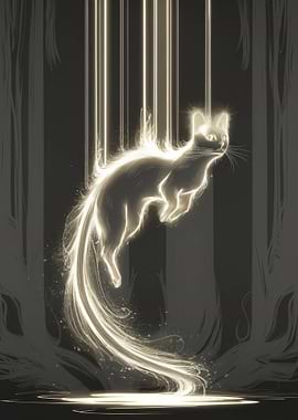Glowing Cat in Dark Forest