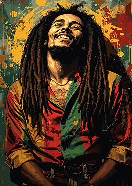 Bob Marley Portrait with Rasta Colors