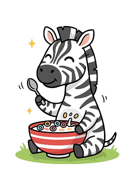 Cartoon Zebra Eating Cereal Illustration
