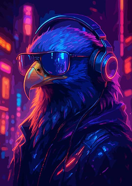 Cyberpunk Eagle with Headphones and Sunglasses