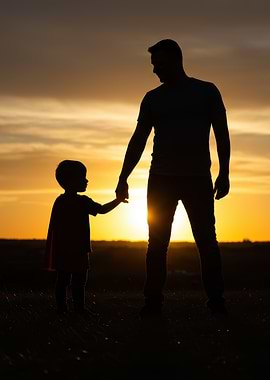 Father and Son Silhouette at Sunset