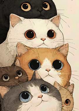 Stack of Cute Cartoon Cats