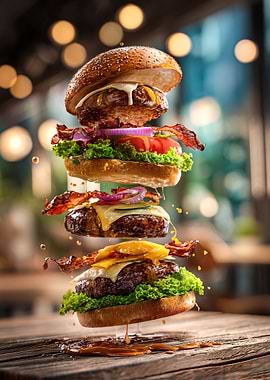 Exploded Burger with Dripping Sauce