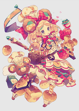 Anime Girl Surrounded by Baked Goods