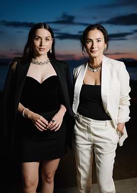 Two women in elegant attire