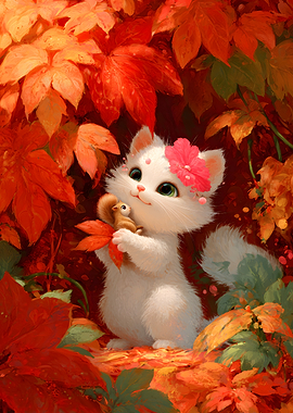 Cute White Kitten with Squirrel Friend