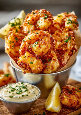 Fried Shrimp with Lemon and Sauce