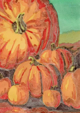 Watercolor Pumpkins Still Life