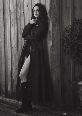 Monochrome Fashion Portrait of Woman in Coat