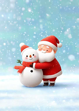 Santa Claus Hugging a Snowman