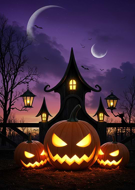 Halloween Pumpkins and Haunted House
