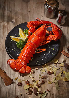 Cooked Lobster on Black Plate