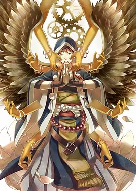 Mystical Figure with Wings and Gears