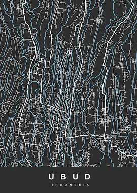 Ubud, Indonesia Map Art
