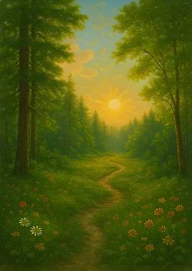 Forest Path at Sunset