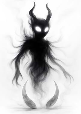 Shadowy Figure with Horns and Glowing Eyes