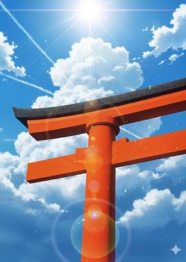 Torii Gate Under a Bright Sky