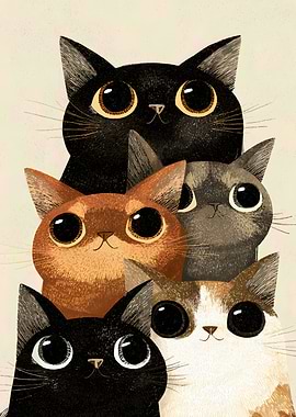 Group of Cute Cartoon Cats