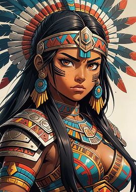 Native American Woman with Headdress Portrait