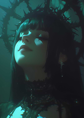 Woman with Thorns Crown in Teal Light