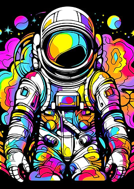 Colorful Astronaut in Space Art