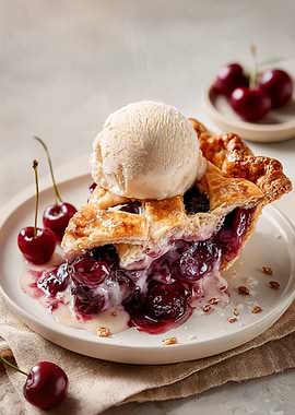 Cherry Pie Slice with Ice Cream